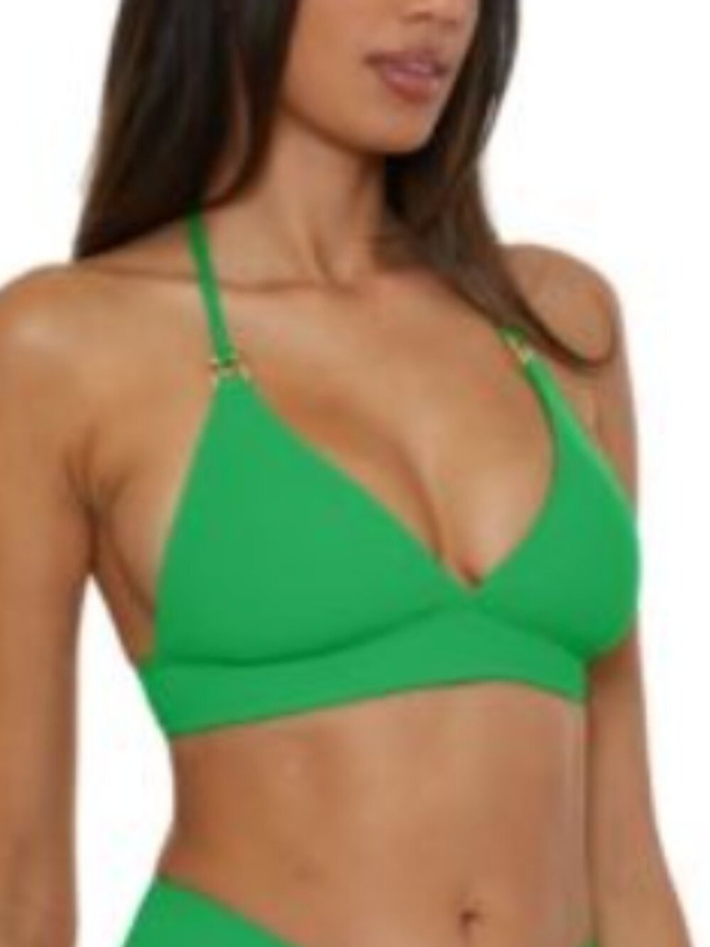 Becca Women's Modern Edge Textured Rib Halter Bikini Top Green Swim D-Cup 12133